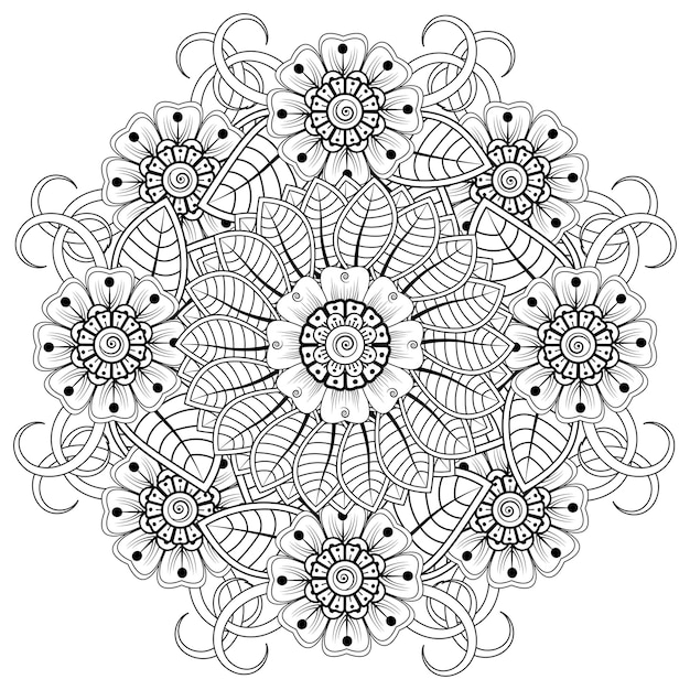 Okrągły Wzór W Formie Mandali Z Kwiatkiem Do Henny Mehndi