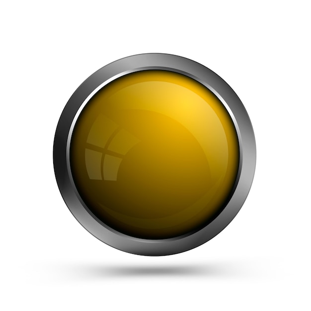 Okrągły żółty przycisk z metalową ramką