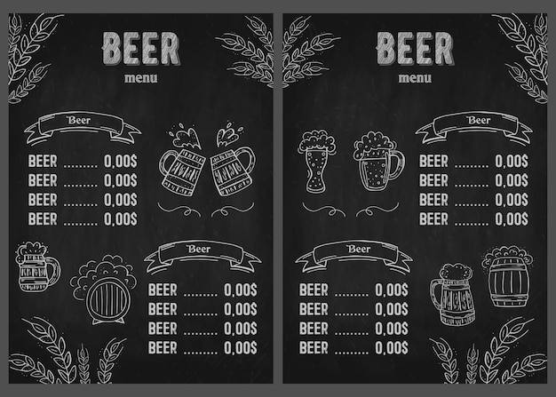 Oktoberfest 2022 - Festiwal Piwa. Ręcznie rysowane elementy Doodle. Niemieckie tradycyjne święto. Oktoberfest, piwo rzemieślnicze. Niebiesko-biały romb. Tablica Pionowe Menu Piwne.