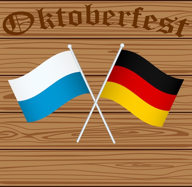 Oktoberfest symbol bawarskiej flagi na tle drewnianych desek