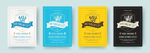 Oktoberfest Ulotki Lub Plakaty Retro Typografia Wektor Szablony Projekt Zaproszenia Obchody Festiwalu Piwa.