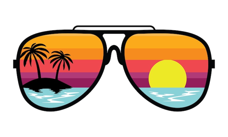 Wektor okulary przeciwsłoneczne z letnim widokiem na plażę w ilustracji wektorowej