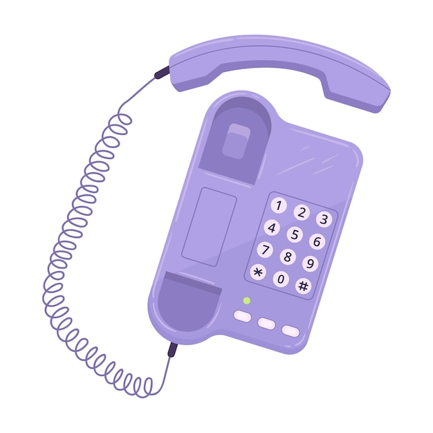 Old school telefon Cartoon klasyczny obrotowy telefon retro telefon płaski ilustracji wektorowych Stary zabytkowy telefon przewodowy