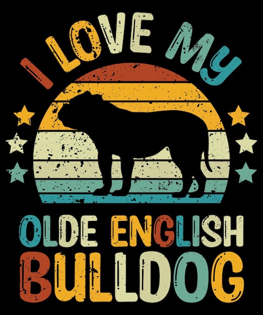 Olde English Bulldog Sylwetka Vintage I Retro Projekt Koszulki