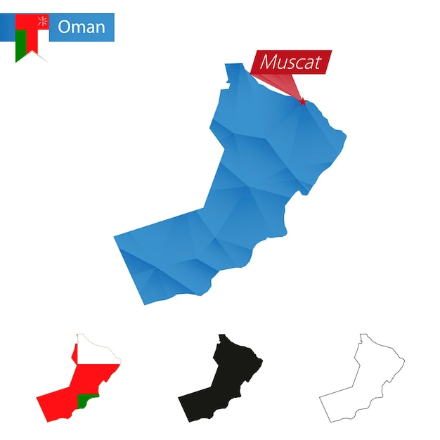 Oman Niebieska Mapa Low Poly Ze Stolicą Muscat