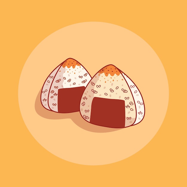 Plik wektorowy onigiri japońskie jedzenie ilustracja płaski zarysowany projekt