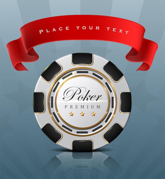 Online Casino Poker Chip Banner Z Czerwoną Wstążką Realizitc Ilustracja Ikon Wektorowych