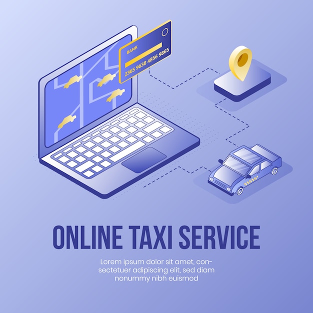 Plik wektorowy online taksówka. koncepcja cyfrowego projektowania izometrycznego