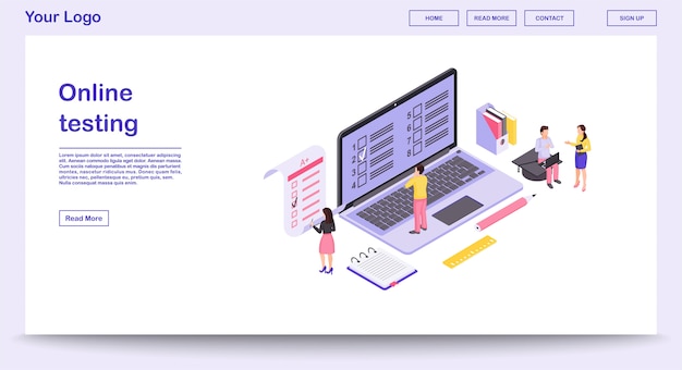 Online testowanie strony internetowej szablon z isometric ilustracją