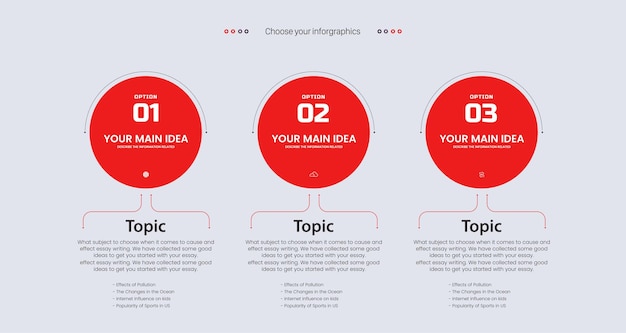 Opcje infografiki Wykres procesu z panelami czerwony, niebieski i żółty. Szablony infografiki.