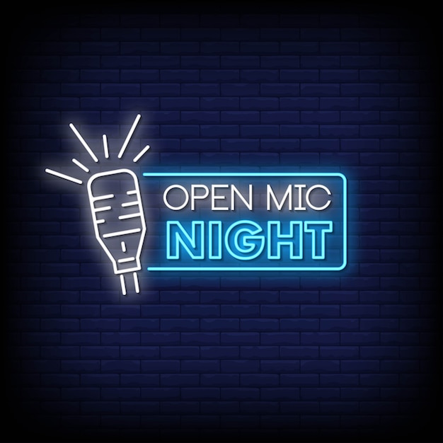 Open Mic Night Neon Znaki Styl Tekst Wektor