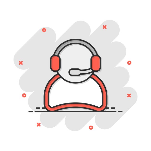 Operator kreskówka wektor z ikoną mikrofonu w stylu komiksowym Operator w call center znak ilustracja piktogram Ludzie biznes koncepcja efekt powitalny