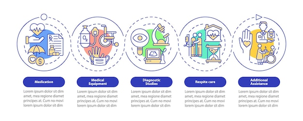 Opieka Hospicyjna świadczone Usługi Szablon Infografiki Fioletowego Koła Wizualizacja Danych W 5 Krokach Wykres Informacyjny Osi Czasu Procesu Układ Przepływu Pracy Z Ikonami Linii Myriad Probold Użyte Standardowe Czcionki