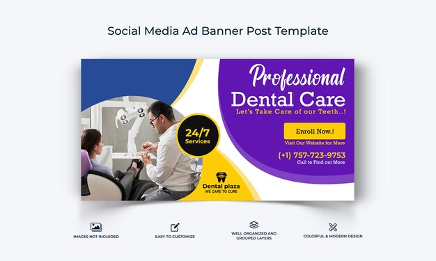 Opieka Stomatologiczna Dentysta W Mediach Społecznościowych Na Facebooku Baner Reklamowy Post Szablon Wektor Premium