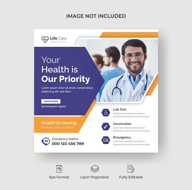 Opieka Zdrowotna Lub Medyczny Baner Społecznościowy Lub Projekt Postu Na Instagramie Premium Wektorów
