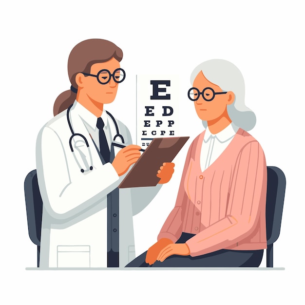 Optometryk przeprowadzający badanie wzroku dla starszej kobiety w klinice