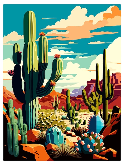 Plik wektorowy organ pipe cactus national monument arizona vintage travel poster souvenir postcard portret wpa