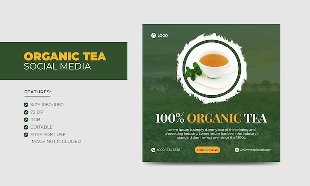 Plik wektorowy organic tea social media szablon postu na facebooka na instagram