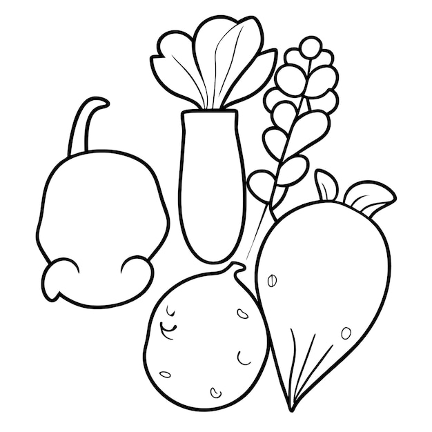 Plik wektorowy organiczna kolekcja różnych warzyw i projekt kartonu kawaii do rysowania