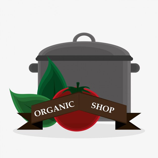 Organicznie Sklepowy Pomidor Opuszcza Garnek Kulinarnego Sztandar