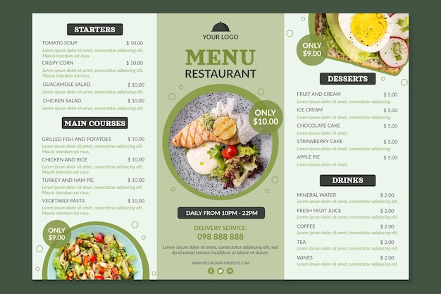 Organiczny płaski rustykalny szablon menu restauracji ze zdjęciem