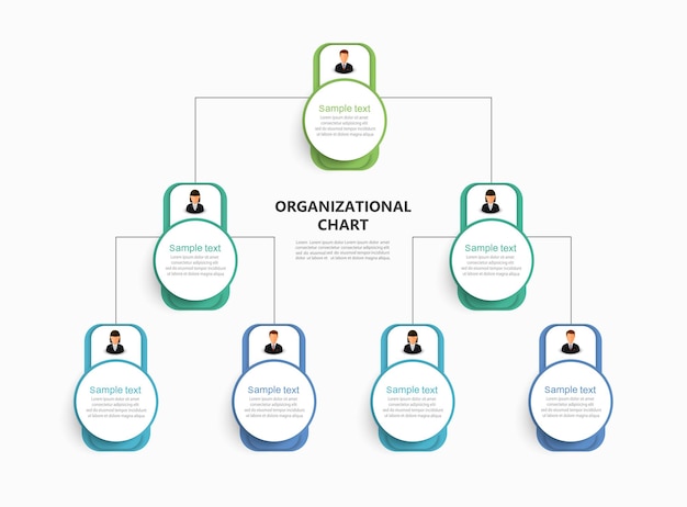Plik wektorowy organizacyjny wykres korporacyjny z ikonami awatarów biznesowych