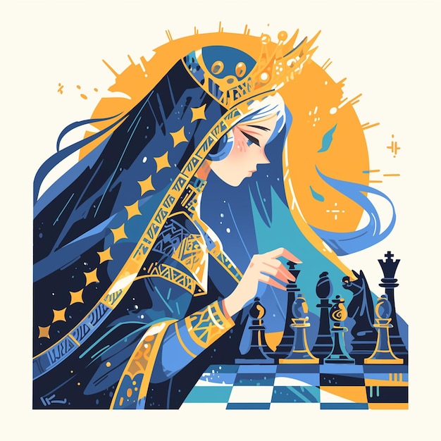 Plik wektorowy ormińska kobieta gra w szachy.