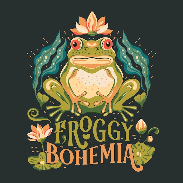 Ornament Boho Frog Print Dla Karty I Koszuli Art Deco Frog Pond Animal