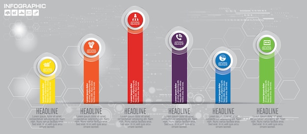 Oś Czasu 6 Opcji Lub Kroki Wektora Infographic.