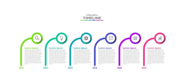 Oś Czasu Biznes Infografika Streszczenie Tło Szablon Koło Kolorowe Z Sześcioma Krokami