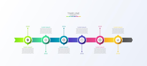 Oś Czasu Infografika Biznes Streszczenie Tło Szablon Koło Kolorowe Z Sześcioma Krokami