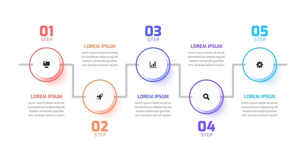 Oś Czasu Infografika Cienka Linia Z Etykietą Koła 5 Kroków Może Być Wykorzystana Do Prezentacji