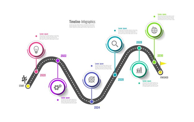 Oś Czasu Infografika Płaski Szablon Biznesowy Okrąg Kolorowy Z Sześcioma Krokami