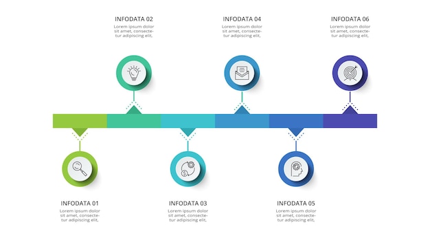 Oś Czasu Z Szablonem Infografiki 6 Elementów Do Ilustracji Wektorowych Prezentacji Biznesowych W Internecie