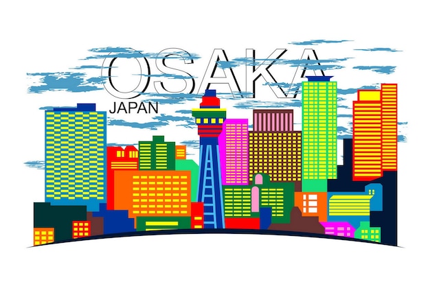 Osaka Japonia Kolorowy Widok Z Lotu Ptaka Panoramę Miasta W Ilustracji Wektorowych