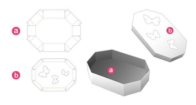 Ośmiokątne Pudełko I Wieczko Z Wycinanym Szablonem Okien Motylkowych