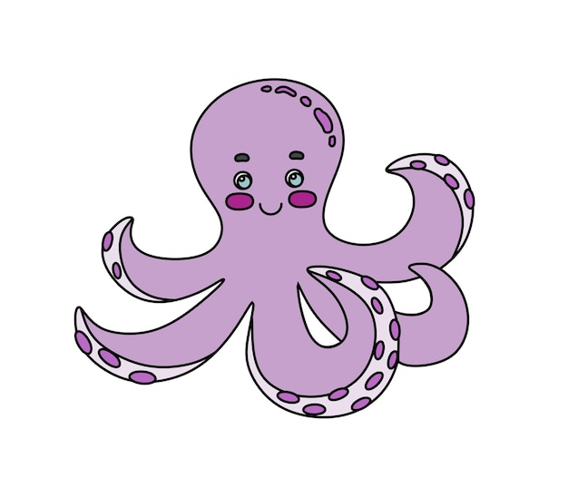Ośmiornica Doodle wektor ilustracja kolor izolowany na białym
