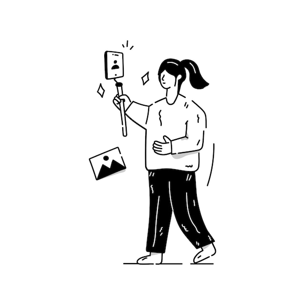 Osoba Biorąca Własny Obraz Ręcznie Rysowana Ilustracja Selfie