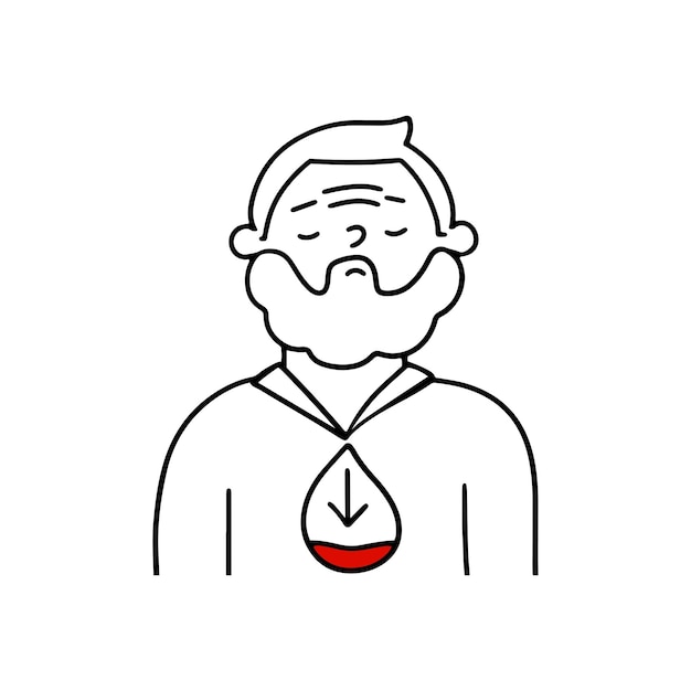 Plik wektorowy osoba cierpi na hipoglikemię niski poziom cukru we krwi xaelderly mężczyzna doświadcza słabości ilustracja wektorowa w stylu doodle