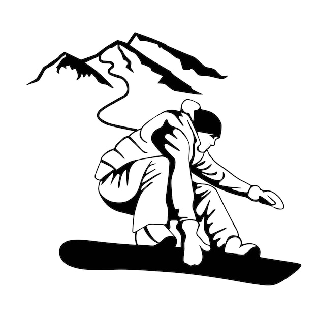 Plik wektorowy osoba jadąca na snowboardzie ilustracja, jazda na snowboardzie sylwetka na nartach, sport