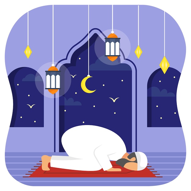 Osoba oferuje ikonę wektora koncepcji późnej nocy nawafil Design Ramazan i Eid alFitr Symbol