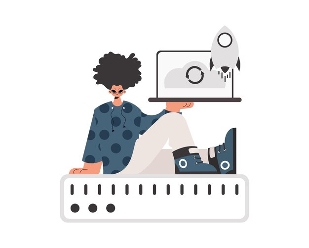 Osoba trzyma tablet, który jest zsynchronizowany z pojemnością danych Confined Trendy style Vector Illustration