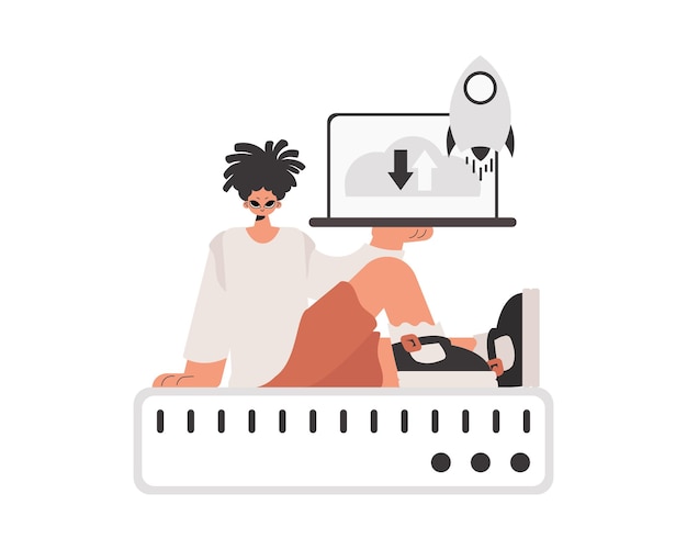 Osoba trzyma tablet, który jest zsynchronizowany z pojemnością informacji Confined Trendy style Vector Illustration