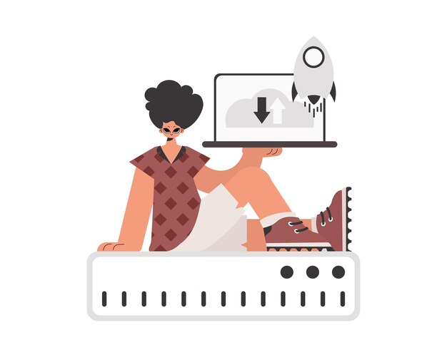 Osoba trzyma tablet, który jest zsynchronizowany z pojemnością informacji Oddzielony styl ilustracji wektorowej