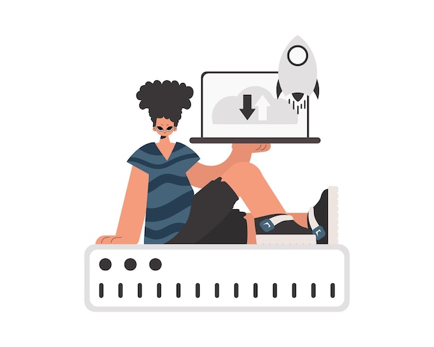 Osoba trzyma tablet, który jest zsynchronizowany z pojemnością informacji Restricted Trendy style Vector Illustration