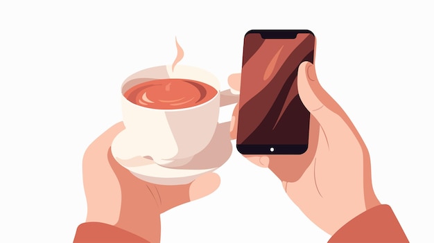 osoba trzymająca telefon i filiżankę kawy