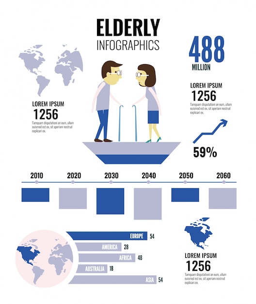 Osoby W Podeszłym Wieku Infografiki. Płaskie Elementy