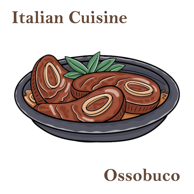 Plik wektorowy ossobuco duszony stek cielęcy alla milanese z gremolatą i sosem warzywnym włoskie jedzenie