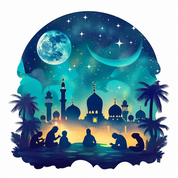 Oświetlony Księżycem Ogród Ilustrujący Refleksję Ramadanu
