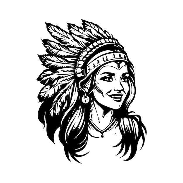 Plik wektorowy oszałamiająca ręcznie rysowana ilustracja indiańskiej pięknej dziewczyny